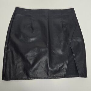 Lulus Womens Medium Black Faux Vegan Leather Mini‎ Skirt Walking the Walk Slit